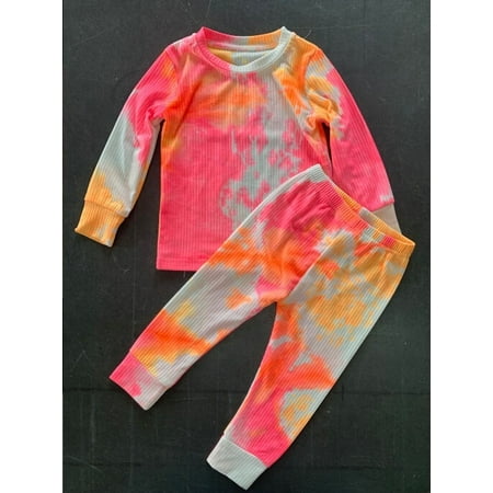 Meipitgy 2Pcs Toddler Baby Girls Boys Long Sleeve Tie Dye Pajamas Set Sleepwear Nightwear Lounge Clothes